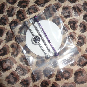 14g 1 1/2 1.5 3x fancy industrial barbell earrings skull swirl rhinestones